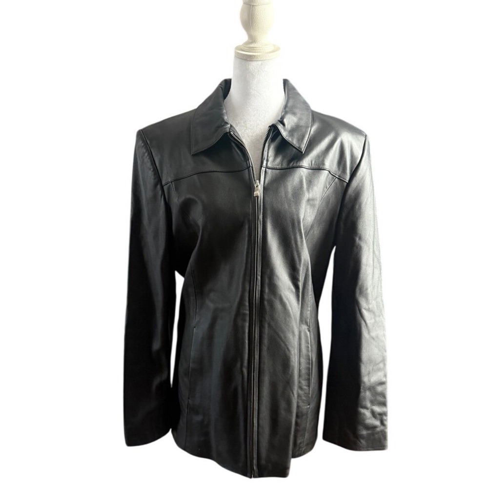 ALFANI Vintage Genuine Leather Zip Front Jacket L 90s Minimalist Quiet Luxury - Picture 2 of 13